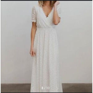 Baltic born Venice lace maxi Dress Womens Size Medium Short Sleeve V Neck V Back